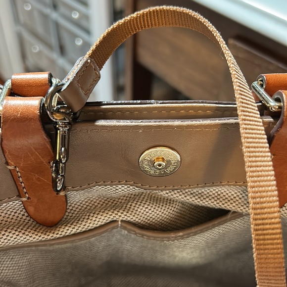 Dooney & Bourke Taupe Leather Crossbody Bag with Cognac Handles, Brass Hardware - Picture 6 of 11